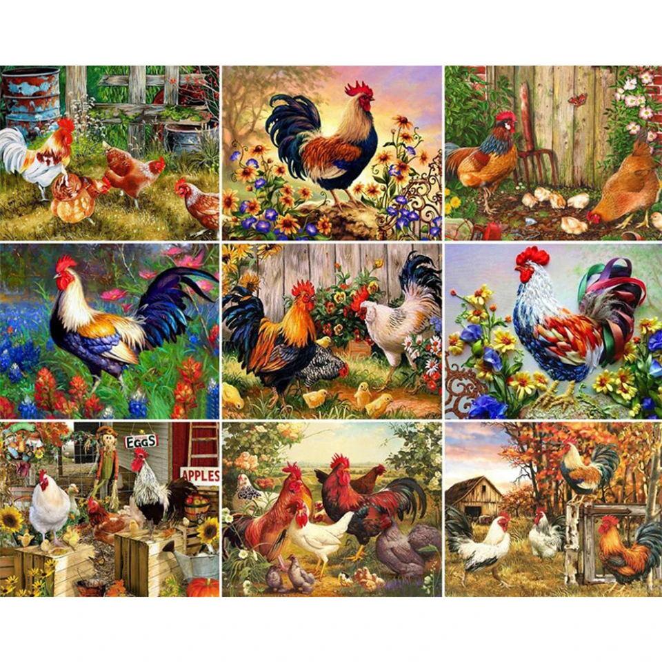 Yujoom 5d pintura diamante ponto cruz galo animal diamante bordado mosaico animal galo strass kit hobbies e artesanato