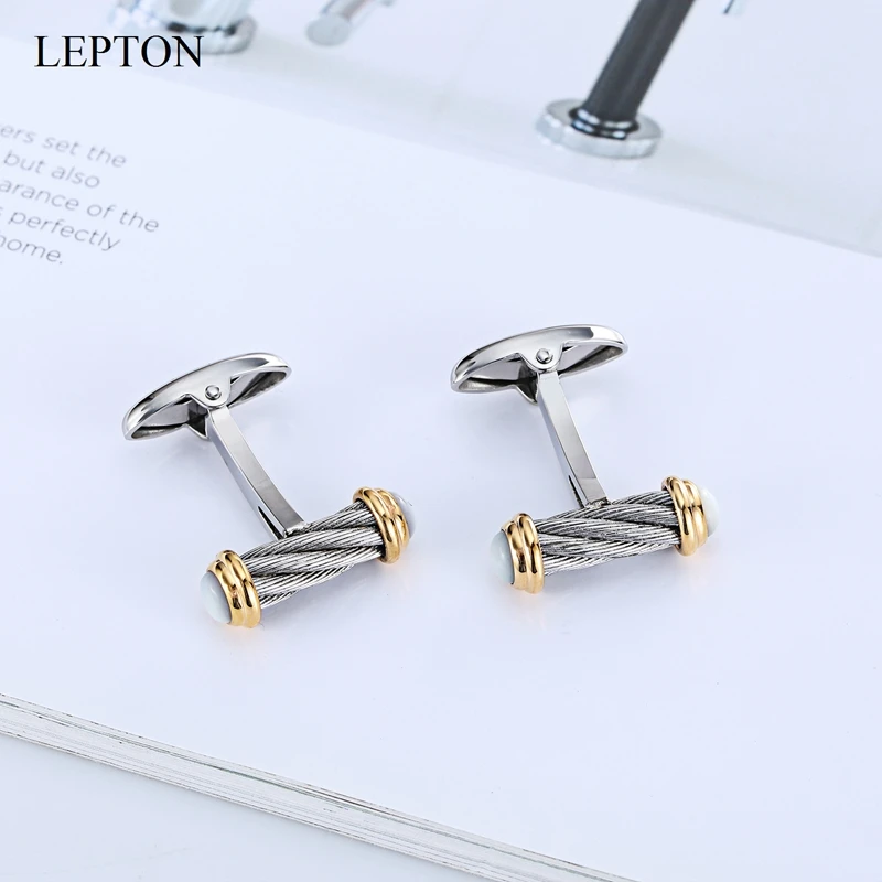 Stainless Steel Cable Cufflinks Silver & 18K Gold Plated Shell Cufflink For  Mens Wedding Business Gift Cuff Links Gemelos Lepto