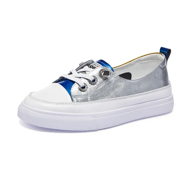 Large size 42 New Spring Autumn Lace-up Leather White Shoes Women's Casual Sneakers Shallow Mouth Woman Single Shoes