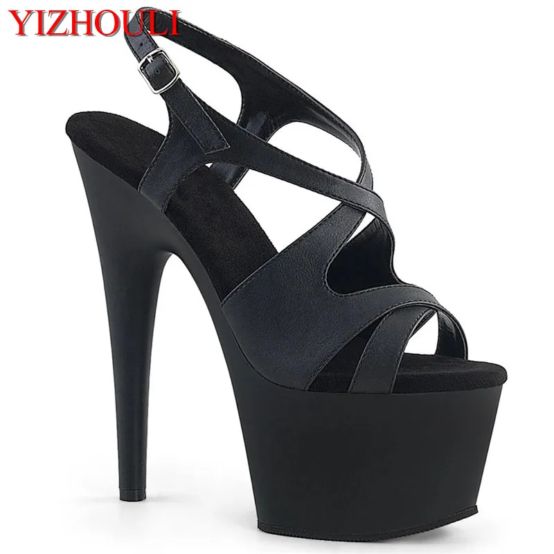 

17 cm Roman sandals, 7 inch lacquered soles, perforated vamp, model nightclub pole-dancer shoes