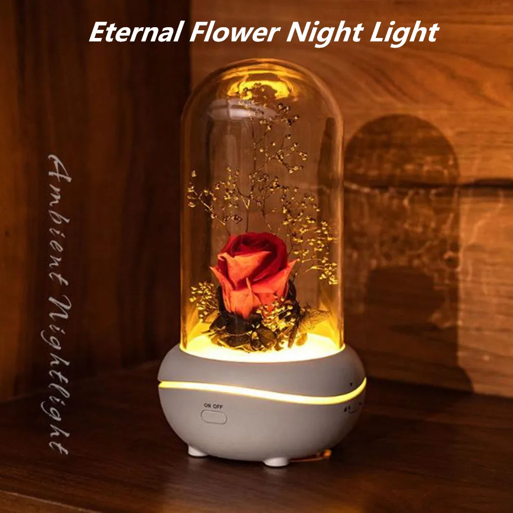 

USB Rechargeable Eternal Flower Fragrance Night Light Mute Lava Lamp Mini Essential Oil Desk Lamp Holiday Gift Bedroom Décor