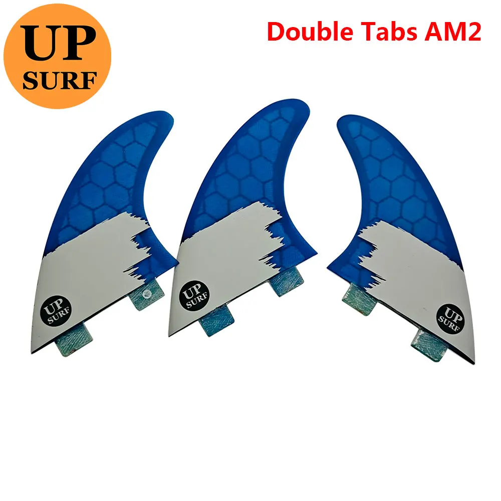 

New Arrival Double Tabs Fins AM2 Fibreglass Honeycomb Large Blue with White Surfboards Fin 3 pieces per set prancha quilhas de