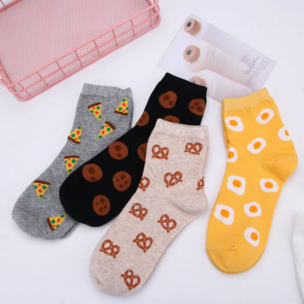 Cute Cartoon Carrot Omelette Cherry Pizza Women Cotton Socks Korean New Sweet Wild Tube Socks Harajuku Sock Fuzzy Sock