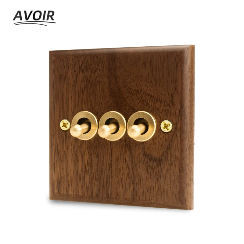 Avoir Light Switch Black Walnut Wood Toggle Switch Usb Wall Power Socket FR French EU Standard Electrical Outlet Dimmer 16A 220V