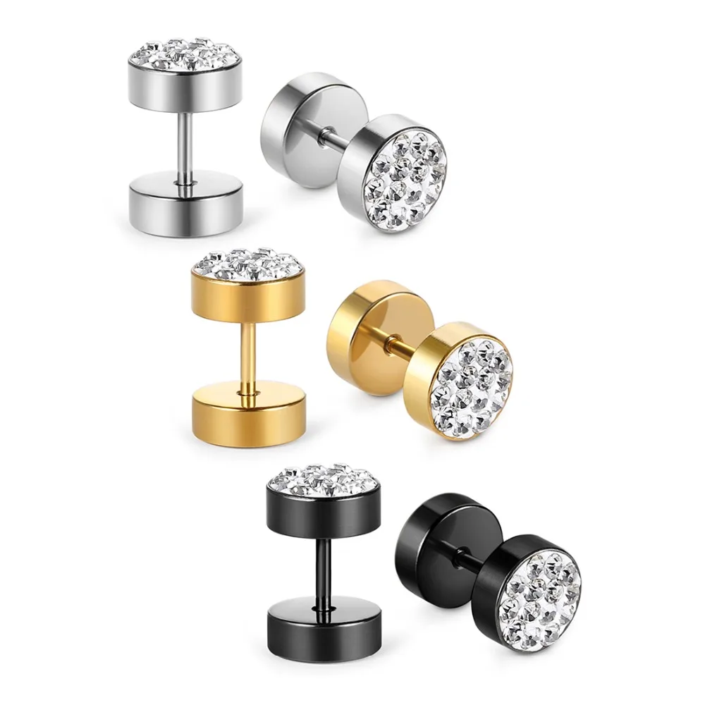 Edelstahl Herren Ohrringe Schwarz/Silber Farbe Ohrstecker für Jungen Tschechische Kristalle Ohrstöpsel Ohrstecker Piercing Schmuck – Detail 4