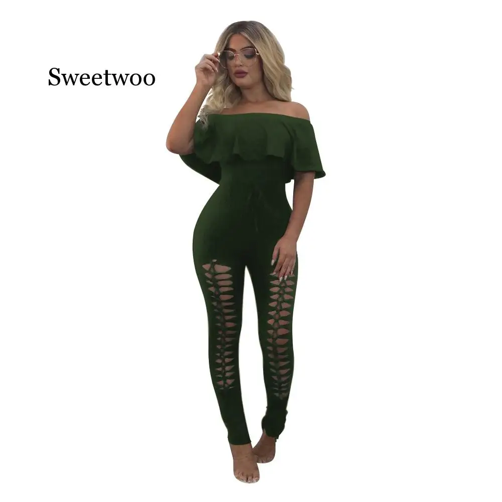 2020 Vrouwen Zomer Hollow Out Jumpsuit Mode Lady Speelpakje Ol Feestavond Jumpsuit Slim Fit Stretch Bodysuit Lange Broek S-XL