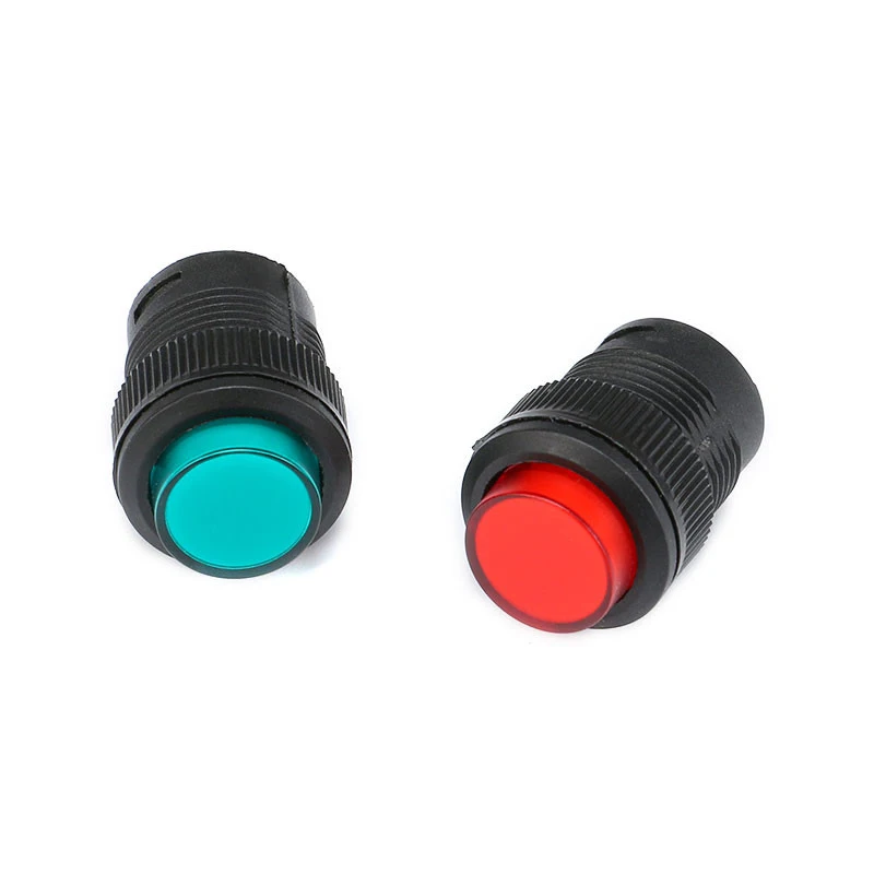 5pcs R16-503 push button switch with light, jog reset, self-locking switch, round red and green 4 feet 2 feet 16MM