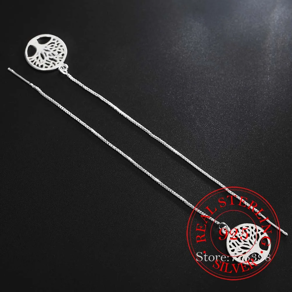 925 Sterling Silver Earring Korean Long Tassel Vintage Tree Of Life Dangle Earrings For Women 2020 Engagement Wedding Jewelry