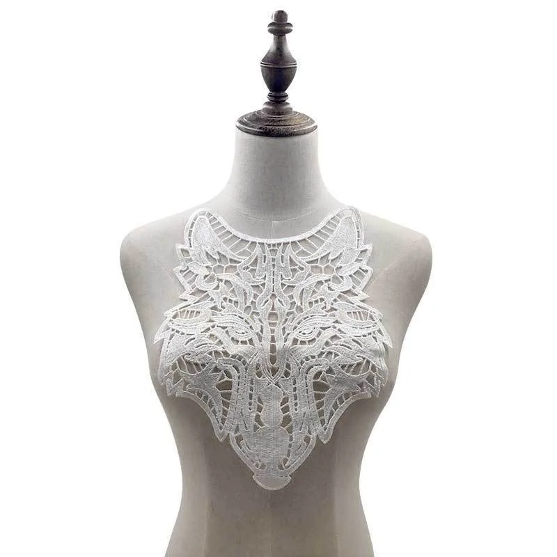 Black White Wolf Shape Craft Lace Embroidered Neckline collar Sewing Accessories Applique lace Fabric Patches BW192