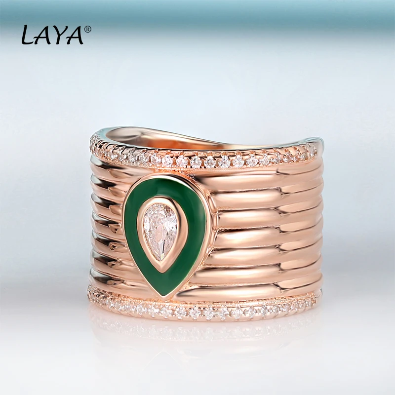 LAYA 925 Sterling Silver Fashion High Quality Zircon Original Enamel Paint Spray Rings For Women\'s Men\'s Classic Jewelry