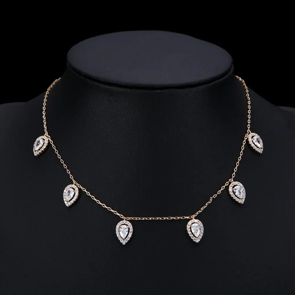 Trendy Wedding Water Drop Necklace Earrings For Women Accessories Full Cubic Zirconia Bridal Jewelry Sets Mujer Moda D1443