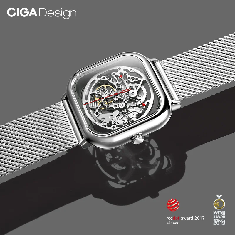 CIGA Design Mechanical Skeleton Watch for Men Women 316L Stainless Steel Square Case Automatic Movement Wrist Watches Timepiece