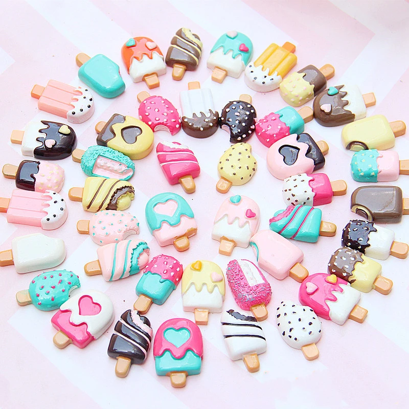 30Pcs Candy Color Ice Cream Supplies Charm Resin Slime Toys Accessories Phone Case Decoration Handmade Craft Ornament Girls Toys