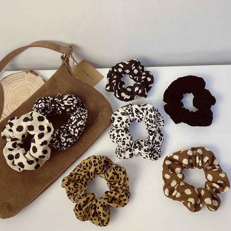 Vintage Leopard Zebra Pattern Hair Rope Women Corduroy Scrunchies Polka Dot Hair Ties Elastic Hairbands Ladies Hair Accessories