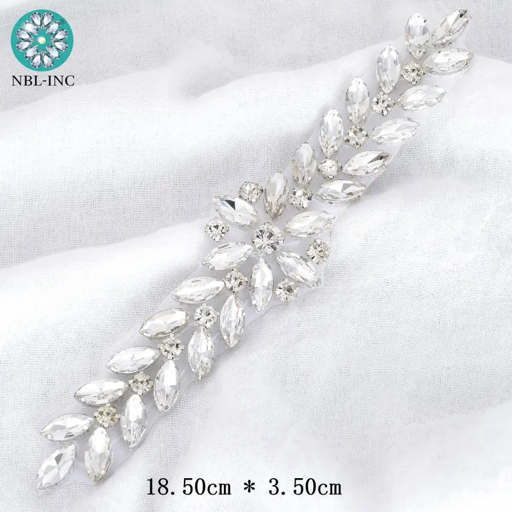 （1PC）Bridal Silver crystal rhinestone pearl applique belt wedding sash accessories WDD1083