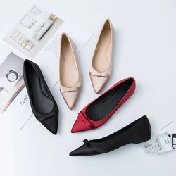 Spring Summer Women Flats Red Silk Black Flats for Women Dressy Comfort Champagne Gold Flat Heel Shoes for Ladies Pointed Toe 46