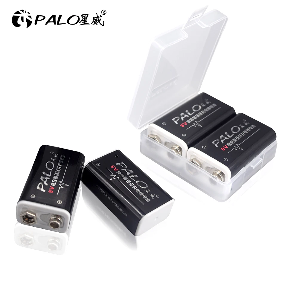 

2pcs / set stick battery PALO 9V batteries 6f22 6F22X 6LR61 9V li-ion 600mAh rechargeable battery for radio, camera, toys etc