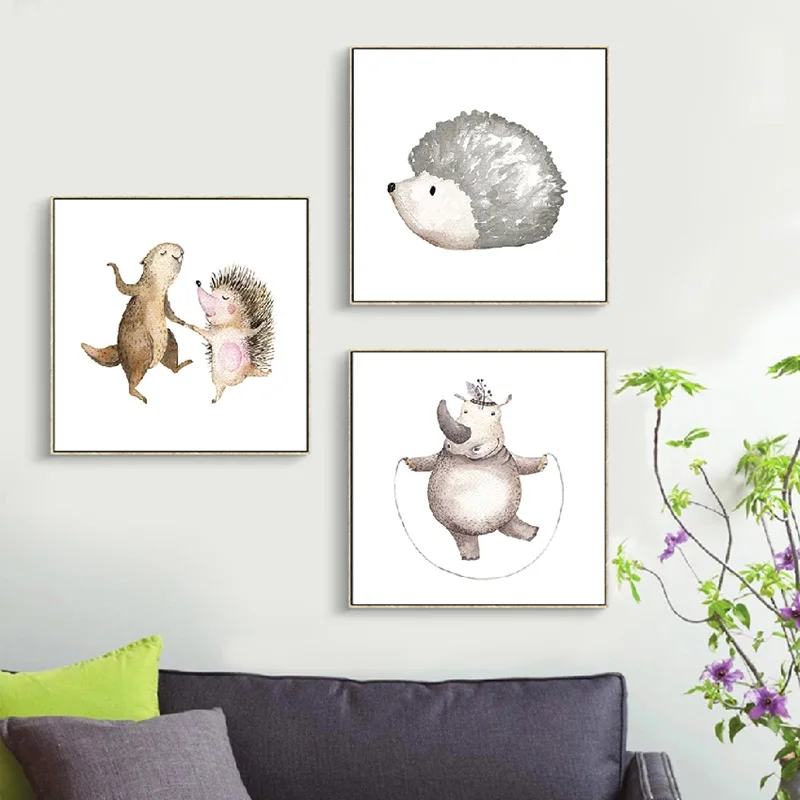 

Modern Minimalist Cartoon Animal Poster Art Print Cute Hedgehog Canvas Painting Picture Home Wall Art Bedroom Decoration Custom