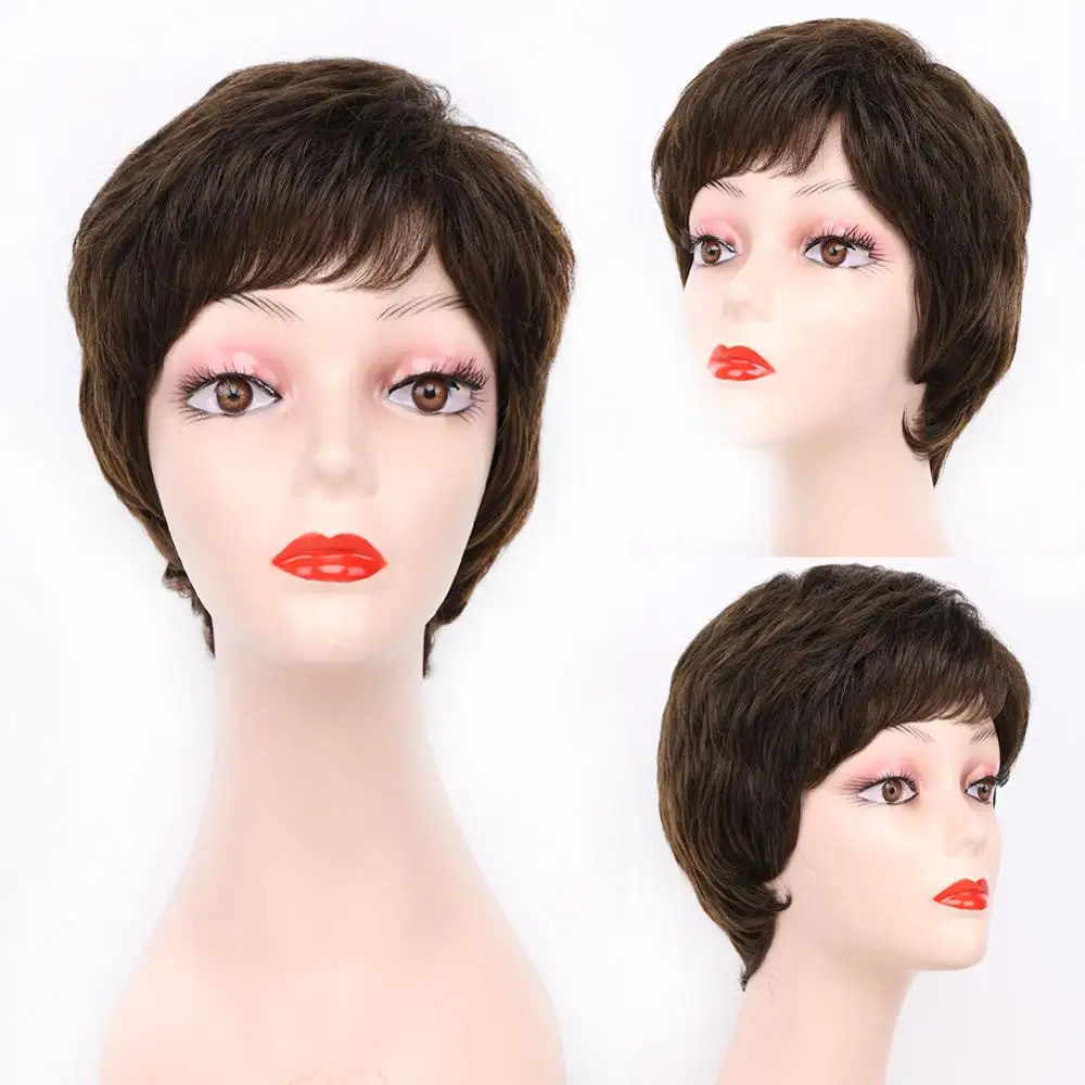 Amir Synethic Short Wigs Cute Pixie Cut Wig Straight Hair Wig with Bang Brown Grey Hair wigs for Women Party Daily Cosplay