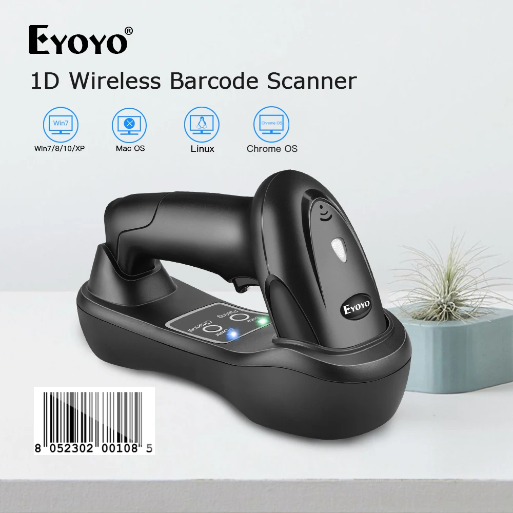 Eyoyo EY-6900D 1D Handheld Wireless Barcode Scanner Reader USB Cradle Receiver Charging Base Bar Code Scan Portable Scanning