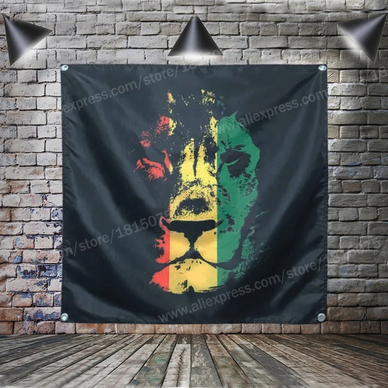 Jamaica Lion Rasta Reggae Flag Banner Polyester 120* 120cm Hang On The Wall 4 Grommets Custom Flag Indoor Music Rock