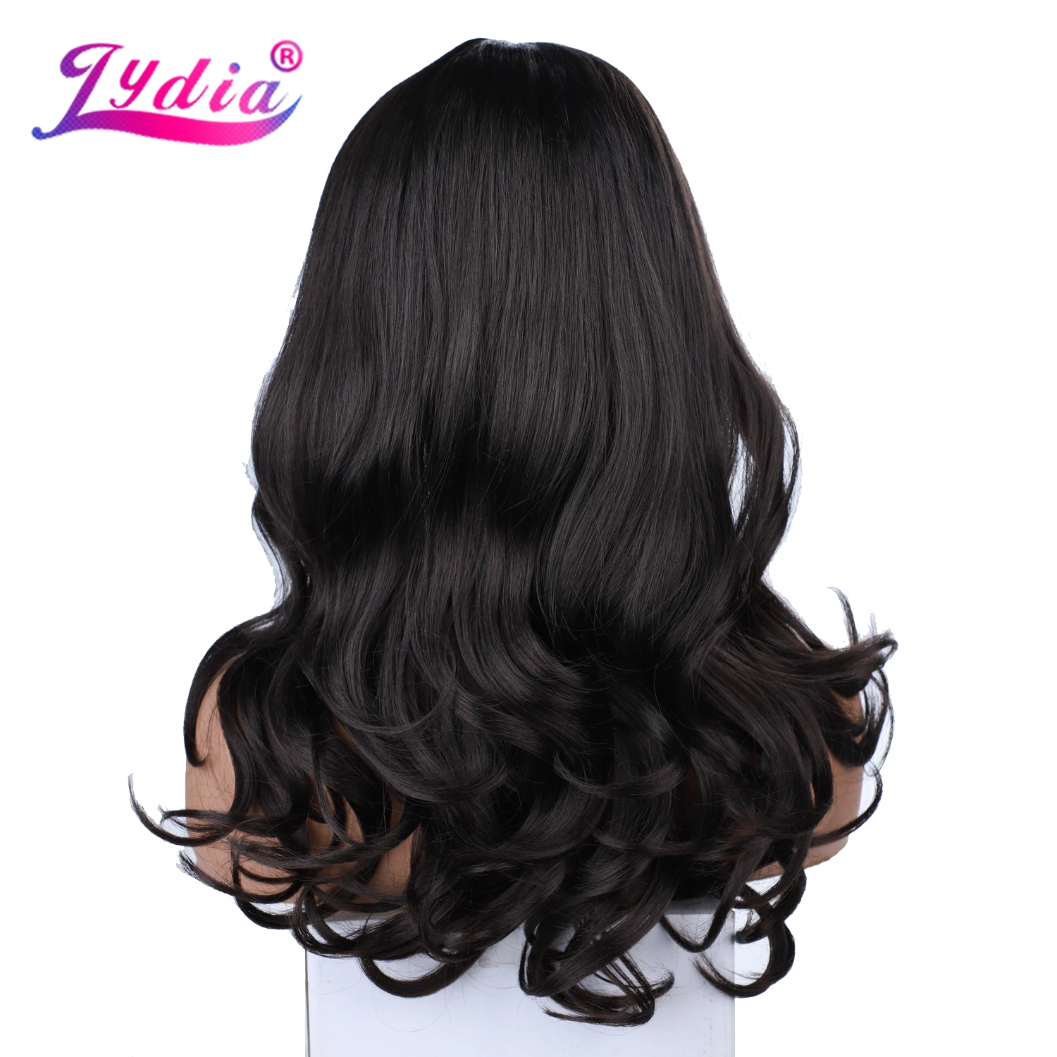 Lydia-cabelo sintético longo misturado para mulheres afro-americanas, encaracolado, ondulado, cauda loira, peruca diária, Free-Side Bang, Kanekalon,