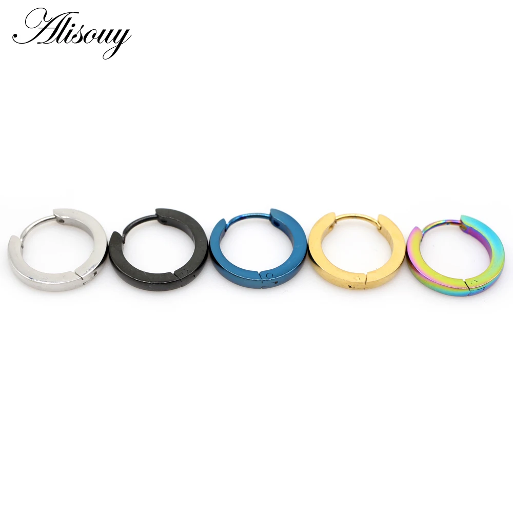 Alisouy 2pcs Small Hoop Earrings Women Men Circle Round Clip Earrings High Polish Stainless Steel Ear Piercing Bijoux Jewelry