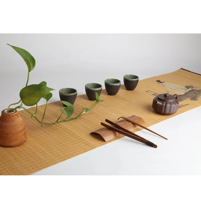 

35X180CM Natural printed bamboo tea mat insulation pad Zen table runner Chinese tea curtain tea ceremony accessories table mat