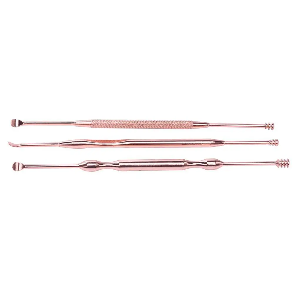 3Pcs/Set Stainless Steel Ear Pick Double-ended Earpick Ear Wax Curette Remover Ear Cleaner Spoon Spiral Ear Clean Tool