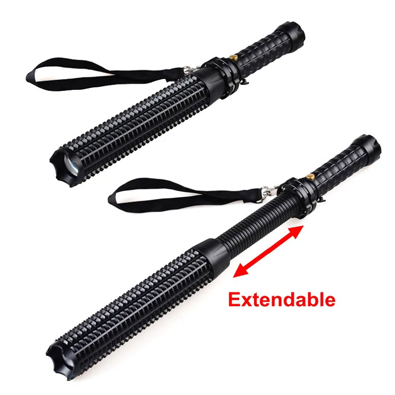 TMWT Self-defense Baton Flashlight Telescopic Zoomable Security Patrol Flashlight Alloy 3 Light Modes Torch