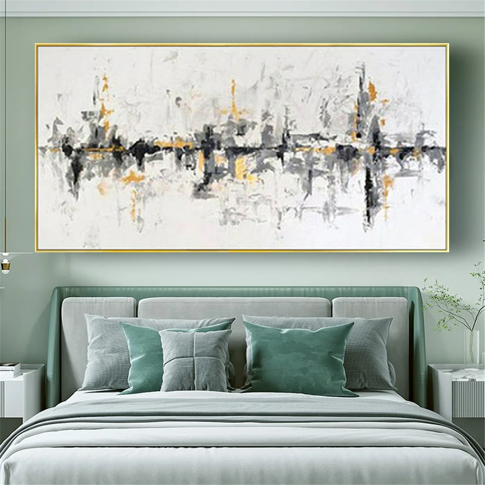 

Original Modern Mural 100% Hand-Painted Abstract Oil Painting White Black Canvas Picture For Living Room Decor Poster Wall Art