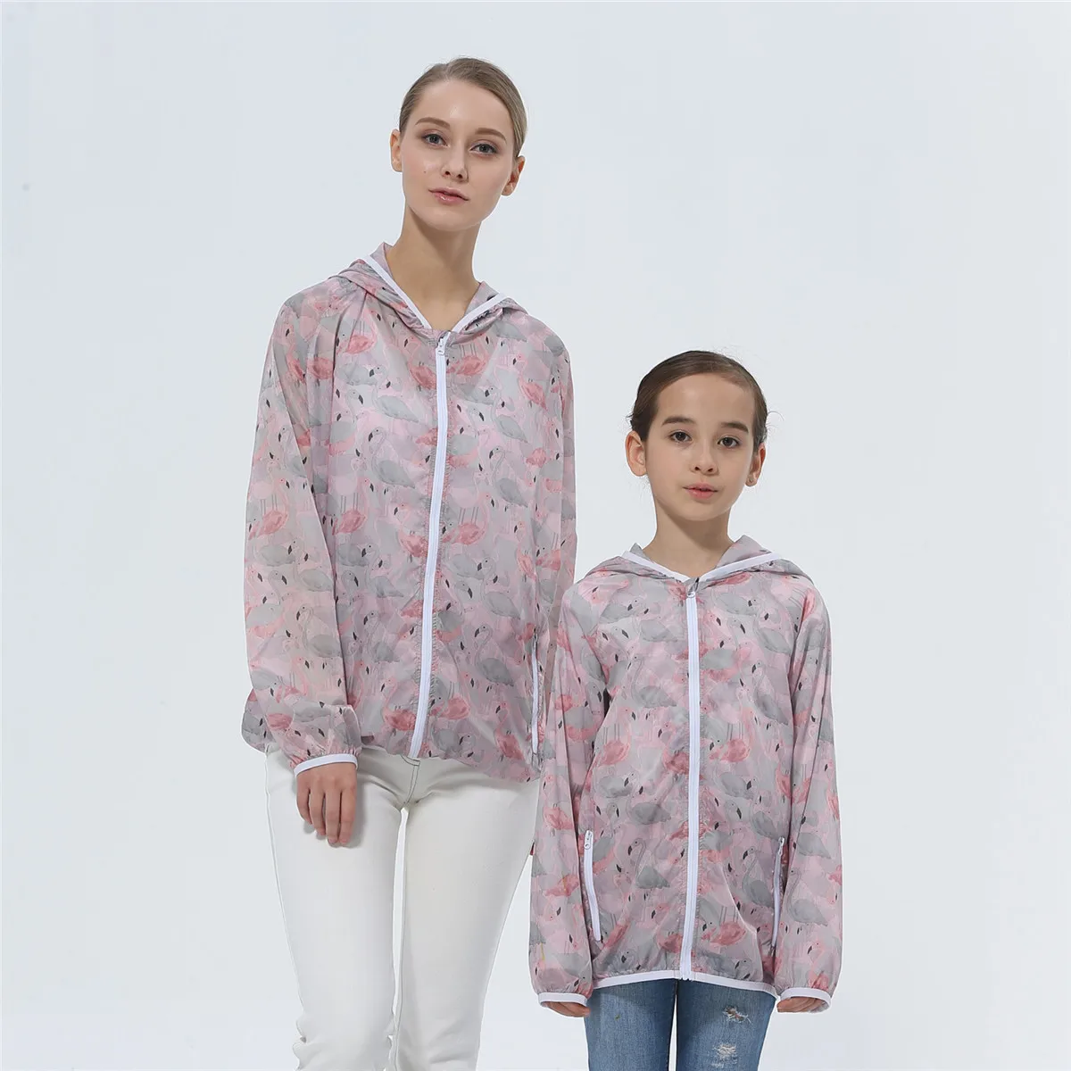 Madeira infantil de desenhos animados flamingo jaqueta de proteção uv para meninos e meninas roupas de proteção solar impermeáveis