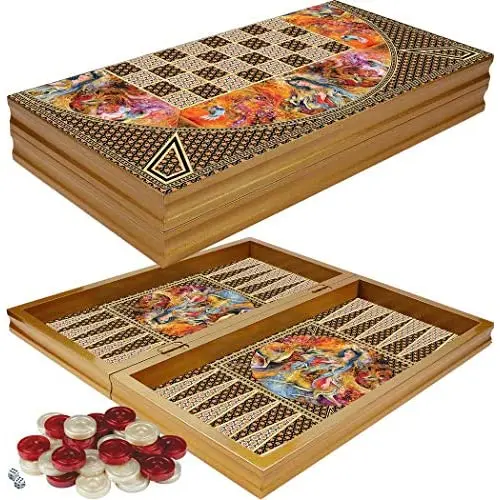 LaModaHome Turkish Backgammon Set, Laila Picture Wooden, Board Game for Family Game Nights, modern Elite Vinyl Unscratchable Temper