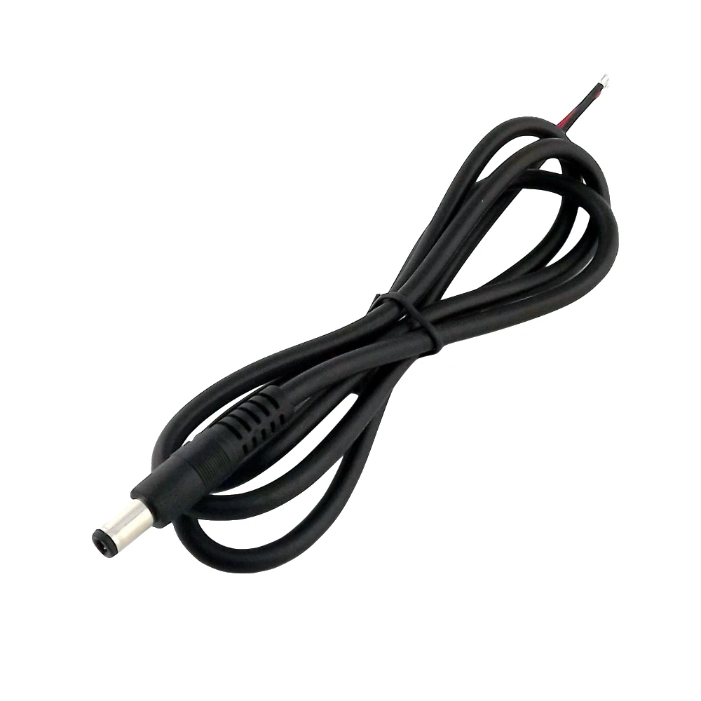 1ชิ้นขั้วต่อไฟกระแสตรง CCTV ปลั๊กตัวผู้ขนาด5.5มม. X 2.5มม. พร้อมสายสายต่อสีดำ1ม./18AWG 3ft