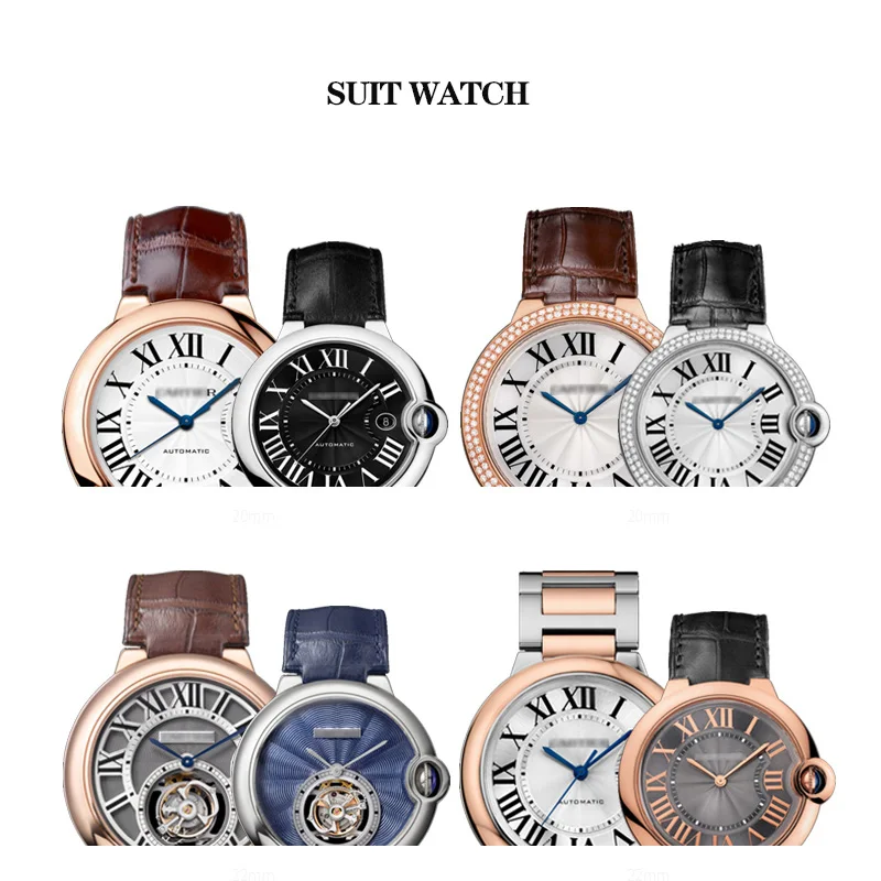 Genuine Leather Watch Strap for Cartier Blue Balloon Men Women CONVEX Watchband Pin or Butterfly Buckle Black Red 16 18 20 22mm