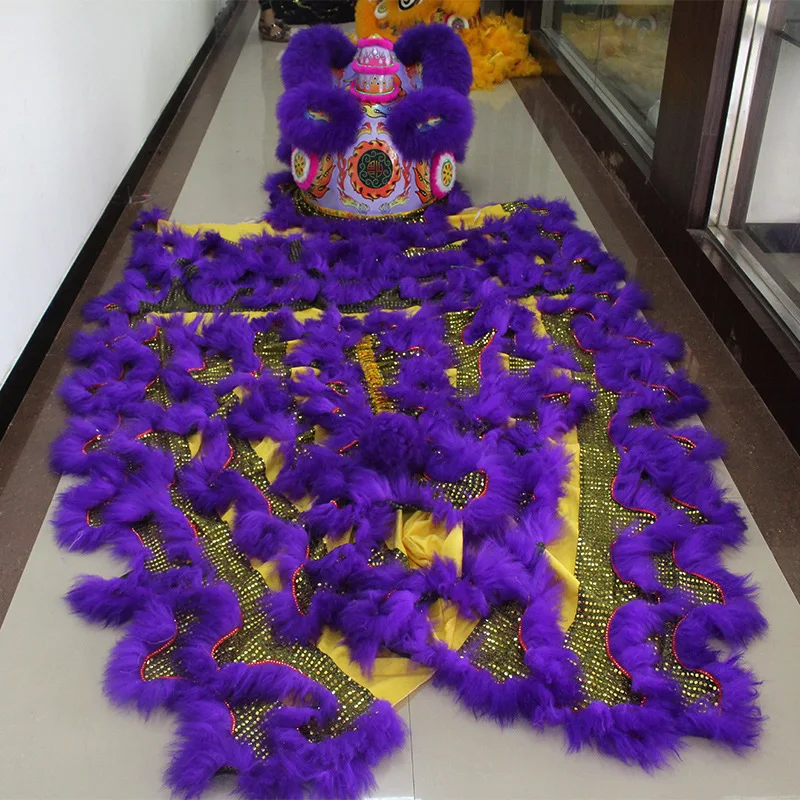 Purple Lion Dance Mascot Costume 100% Handmade Bamboo Choreography Lion Head Folk Traditional Art Mall Celebration Performance