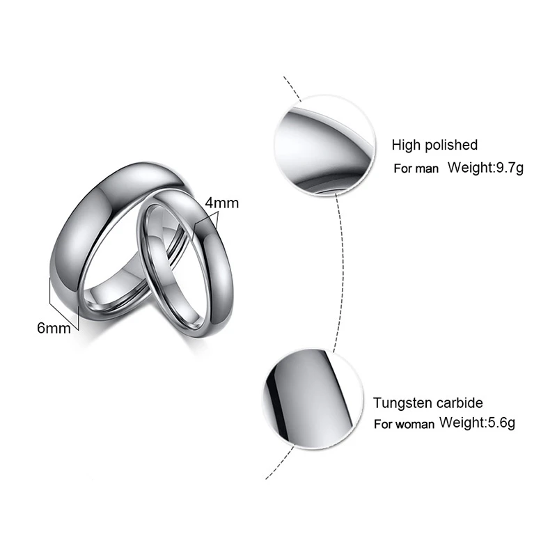 High Quality Simple Tungsten Rings Free Engraved Name Men Women Exclusive Couple Wedding Ring Wholesale Fashion Jewelry
