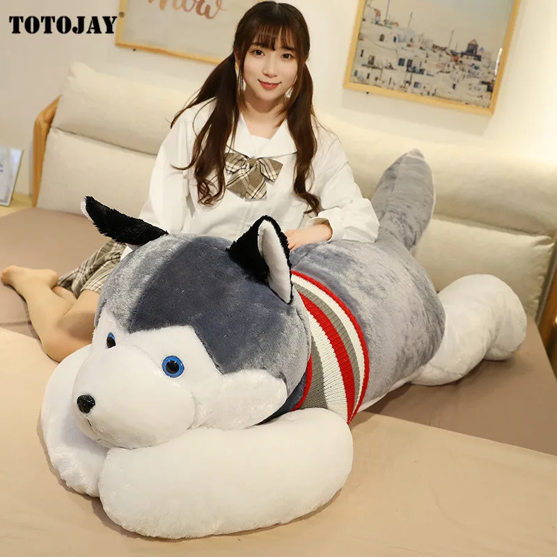 50-120cm Giant Dog Plush Toys Soft Stuffed Husky Long Pillow Cartoon Animal Doll Sleeping Cushion Home Bed Decor Kids Baby Gift