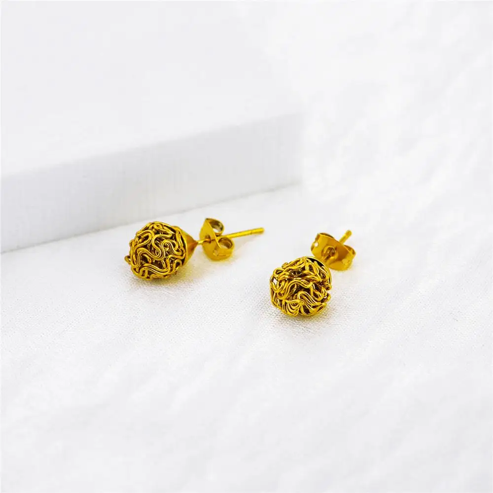 Ethlyn Fashion Twisted Yellow Gold Color Rose Flower Ball Stud Earrings Accessories for girls Women  MY2