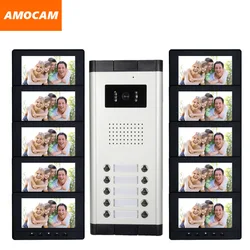 Système d'interphone vidéo avec écran de 7 pouces, 10 unités, interphone vidéo, caméra HD, sonnette pour 10 ménages