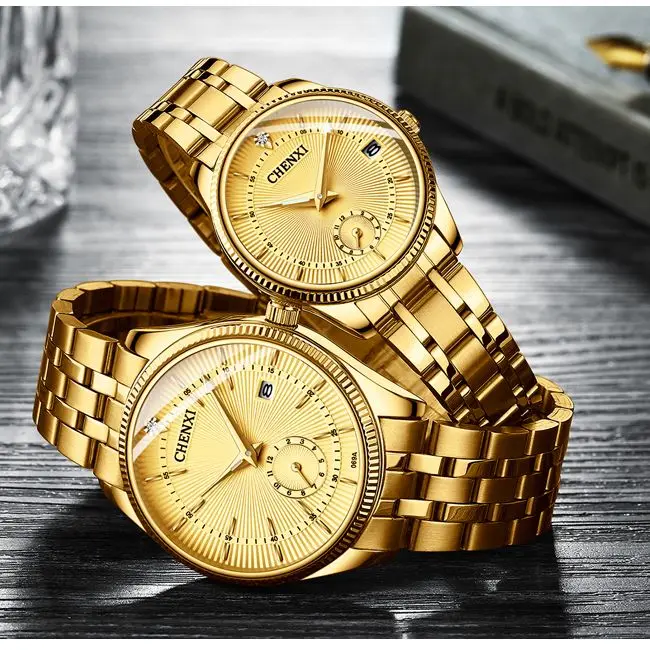 CHENXI 069 Women And Men Watches Fashion Creative Quartz  Golden Couple Watches Luxury Ladies Waterproof Gift Wristwatch