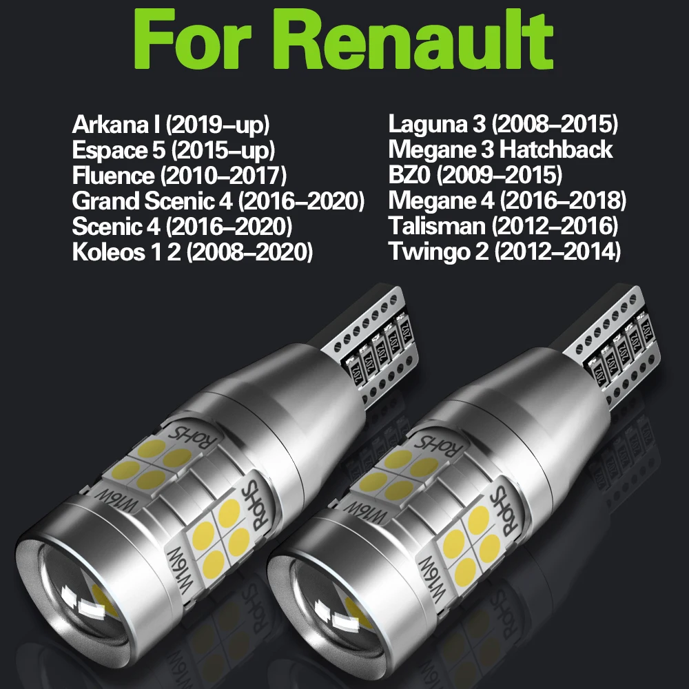 2x LED Reverse Light W16W T15 Canbus For Renault Arkana Espace 5 Fluence Grand Scenic Koleos 2 Laguna Megane 3 4 Talisman Twingo