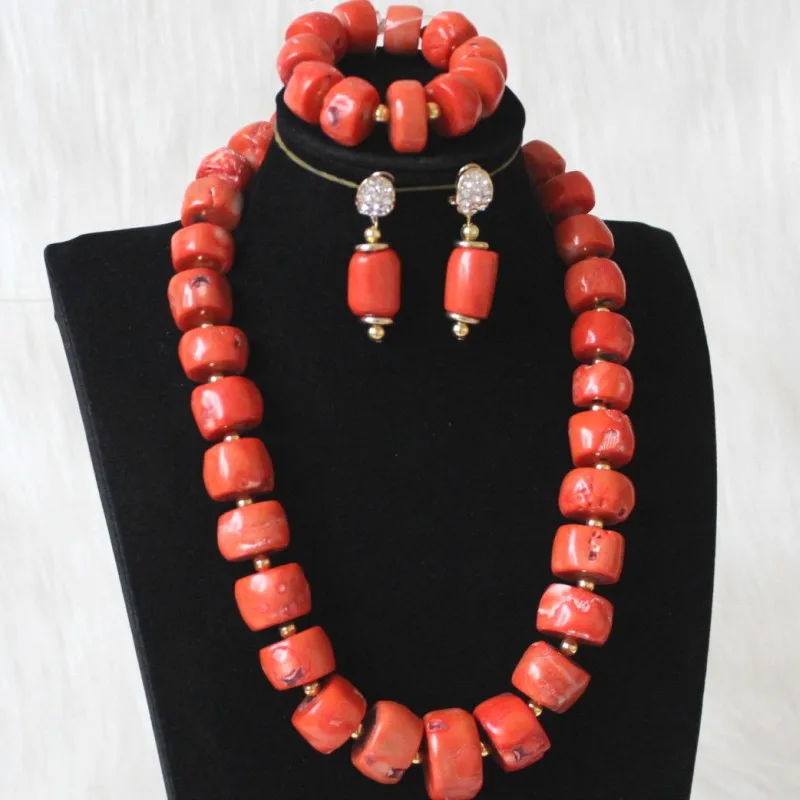 Dudo Nature Coral Jewelry Set For Women Nigerian Wedding Jewellery Set 15mm-22mm Big Coral Bridal Necklace Earrings Bracelet