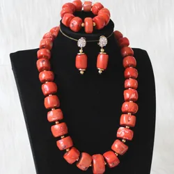Dudo Nature Coral Jewelry Set For Women Nigerian Wedding Jewellery Set 15mm-22mm Big Coral Bridal Necklace Earrings Bracelet