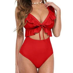 2023 New Sexy Ruffle One Piece Swimsuit Female Plus Size Swimwear Women Monokini Bathers Bathing Suits Beachwear Swim Ladies XXL