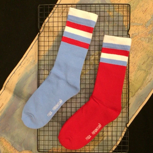 

Adult Crew Cotton Thick Sport Socks Red Baby Blue Stripe Striped Stripes Streak OFFICIAL Original Design 2021 Street Fashion Sox