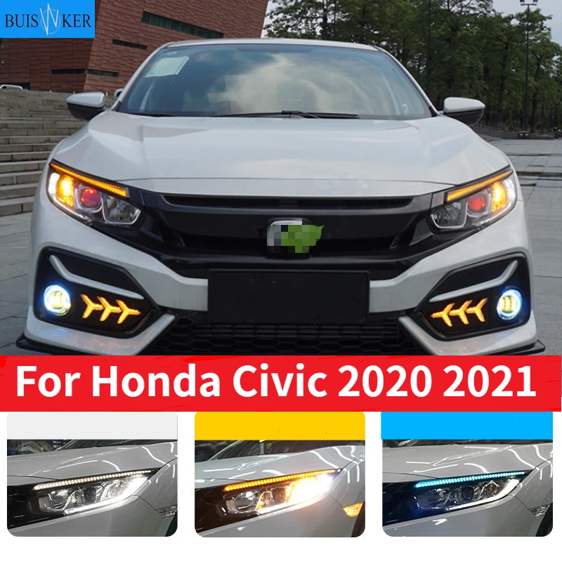 

Blink LED Headlight Eyebrow Water Flowing Daytime Running Light DRL With Yellow Turn Signal Light For Honda Civic 2020 2021