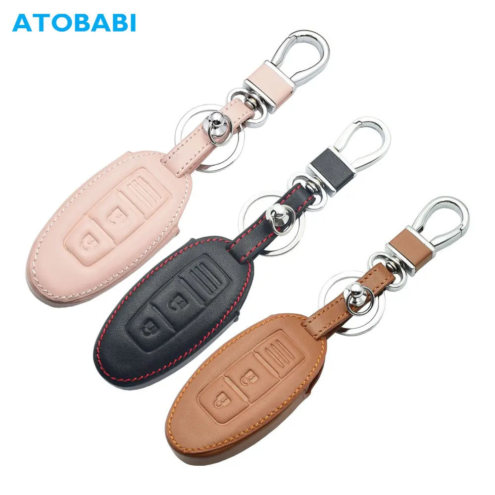 Leather Car Key Case For Nissan 350Z Almera Altima Armada Qashqai Cefiro Cube Juke Livina Remote Fob Protect Cover Keychain Bag