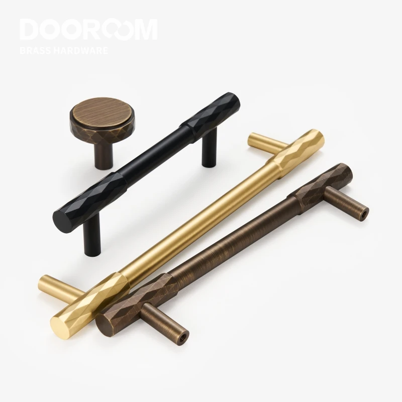 Dooroom Brass Furniture Handles Modern Hammered Long Pulls Cupboard Wardrobe Dresser Shoe Box Drawer Cabinet Round Knobs