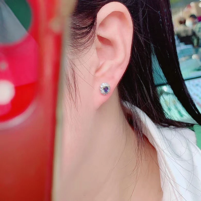 CoLife Jewelry 100% Natural Ruby Emerald Sapphire Stud Earrings 925 Silver Gemstone Earrings for Daily Wear Gift for Girl Friend